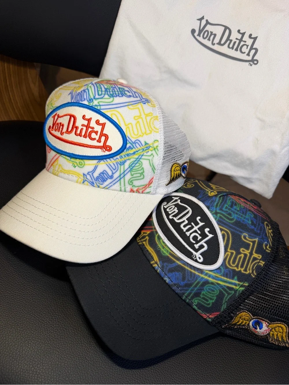 Set Of 2 Von Dutch Flying Eyeball Trucker Hat Black Mesh Snapback Adjustable Cap - Picture 12 of 12